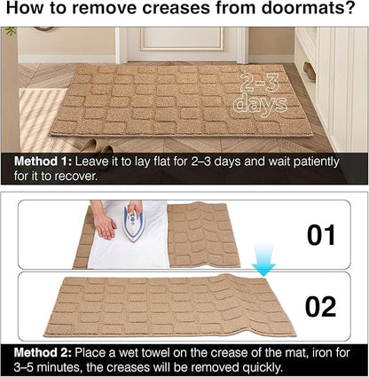 Front Door Mat Outside Entrance, Outdoor Indoor Door Mats for Entryway, Entrance, Entry, Patio, Waterproof Non Slip Doormat, Low-Profile, 24" × 35“, Brown