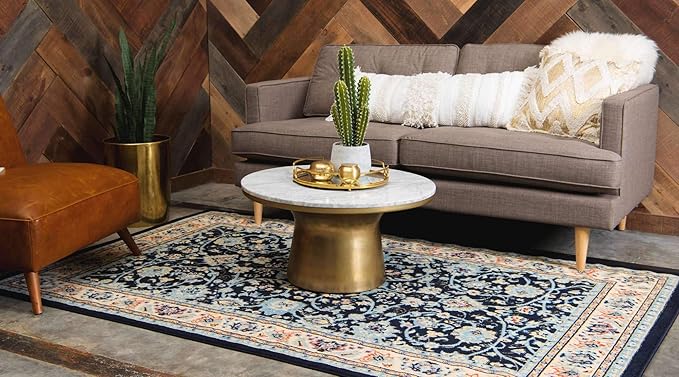 Unique Loom Sialk Hill Collection Area Rug - Washington (2' 2" x 3' 1" Rectangle Navy Blue/Cream)