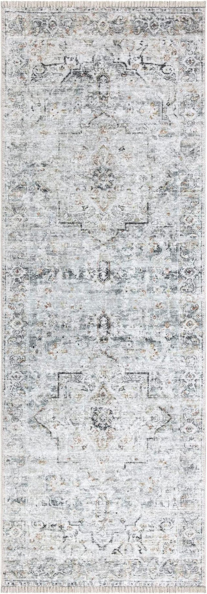 Bloom Rugs Caria Washable Non-Slip 10 ft Runner - Ivory/Gray/Caramel Traditional Runner for Entryway, Hallway, Bathroom, and Kitchen - Exact Size: 2'6" x 10'
