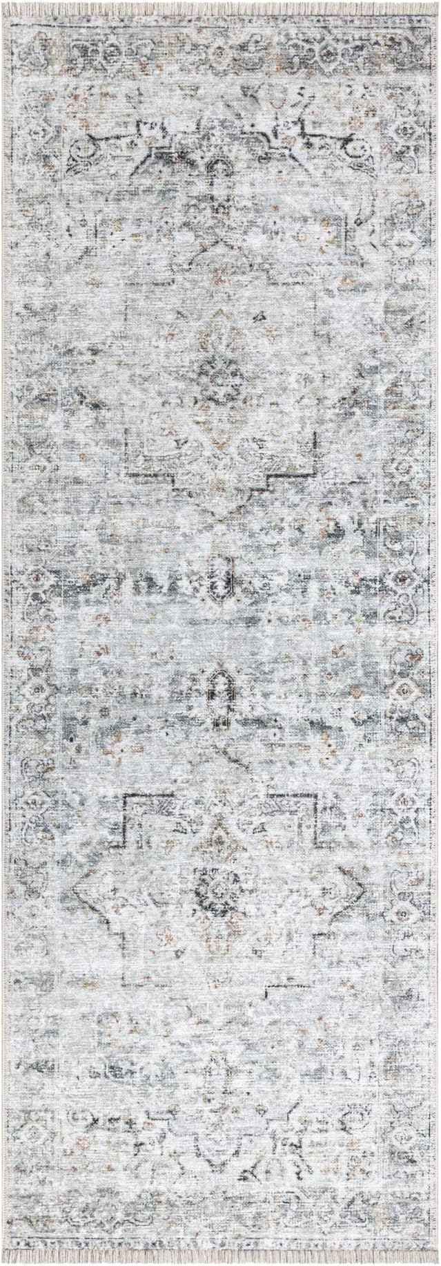 Bloom Rugs Caria Washable Non-Slip 12 ft Runner - Ivory/Gray/Caramel Traditional Runner for Entryway, Hallway, Bathroom, and Kitchen - Exact Size: 2'6" x 12'