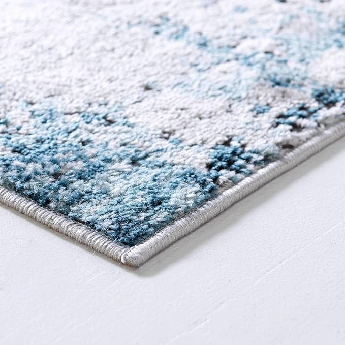 Rugs.com Leipzig Collection Runner Rug – 6 Ft Runner Blue Low-Pile Rug Perfect for Hallways, Entryways