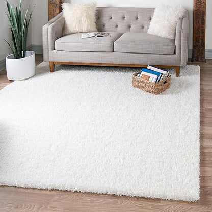 Unique Loom Solid Shag Collection Area Rug (3' 3" Square, Snow White)