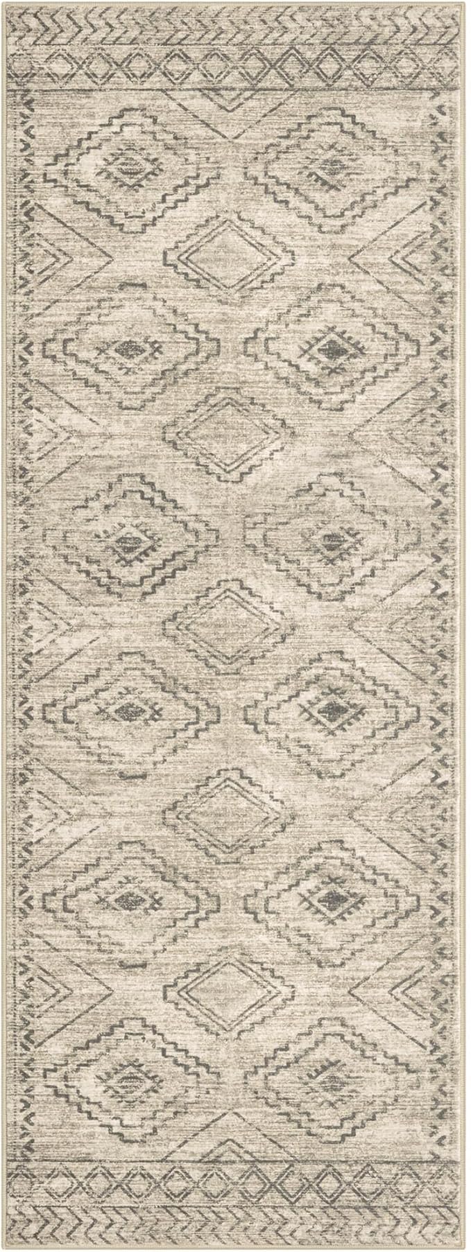 KILOCOCO Hallway Runner Rug 3'x8' Runners for Hallways Washable Runner Rug Non Slip Rubber Backed Low-Pile Runners for Bedroom Kitchen Living Room Laundry Room Boho Rugs, Beige/Gray/Green