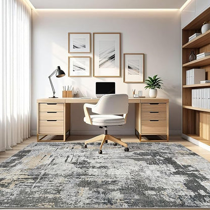 8x10 Area Rugs Living Room: Washable Large Abstract Modern Soft Rug Stain Resistant Indoor Floor Non Slip Accent Carpet for Bedroom Nursery Playroom Dining Room Office Dorm Home House- Black Gold