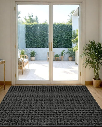DEXI Front Entryway Door Mat Non Slip 36x60, Washable Entry Way Mats Inside Entrance Low Profile, Welcome Doormat Dirt Trapper for House Floor Home Porter Hall Backdoor Area, Dark Grey