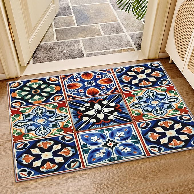 Moroccan Trellis Rugs 8x10-5x7 Area Rugs, Moroccan Tile Rug, Colorful Trellis Rug for Living Room, Geometric Patchwork Washable Bedroom Carpet, Oriental Traditional Home Decor & Gifts