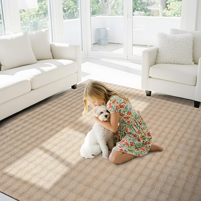 CAMILSON Modern Beige Non Slip Rug 4x6 Ultra Soft High Pile Area Rugs Non Skid Rubber Backing Durable & Easy to Clean Carpet for Living Room Bedroom Kids Room Indoor Use (4 x 6 Beige)