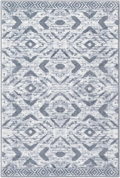 KILOCOCO Boho Entryway Rug 2x3 Printed Small Area Rug Indoor Door Mat Machine Washable Kitchen Rugs Super Soft Non Slip Throw Rugs for Bedroom Entrance Geometric Laundry Room, Gray/White
