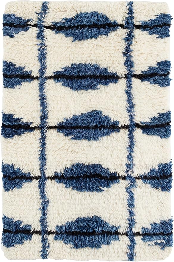 Dash & Albert Noma Indigo Handwoven Wool Rug, 8.5 X 11.5 Feet, Blue Geometric Pattern