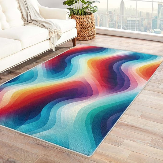 Rainbow Gradient Rug, 5x7 Rug, Modern Rugs for Living Room Bedroom, Abstract Large Area Rug, Washable Rug Non Slip Soft Indoor Carpet, Rainbow Gradient Home & Room Decor