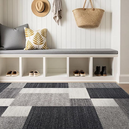 Rugshop Gray Modern Geometric Boxes Non-Slip Area Rug Non-Shedding for Bedroom, Office and Living Room, 3'3" x 5'