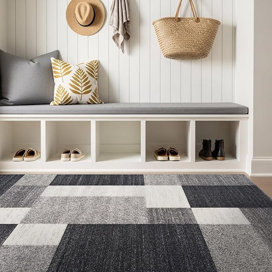 Rugshop Gray Modern Geometric Boxes Non-Slip Area Rug Non-Shedding for Bedroom, Office and Living Room, 3'3" x 5'