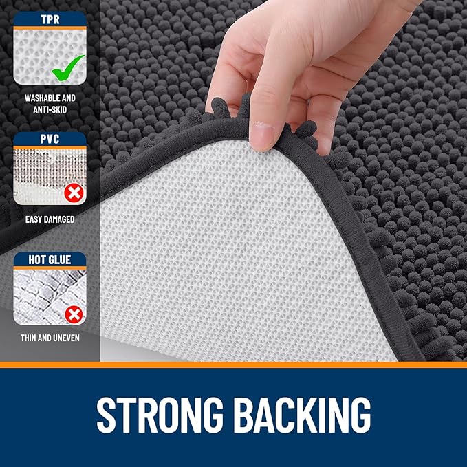 OLANLY Bathroom Rugs 47x17, Extra Soft Absorbent Chenille Bath Rugs, Rubber Backing Quick Dry, Machine Washable Bath Mats for Bathroom Floor, Tub and Shower, Home Decor Accessories, Dark Grey