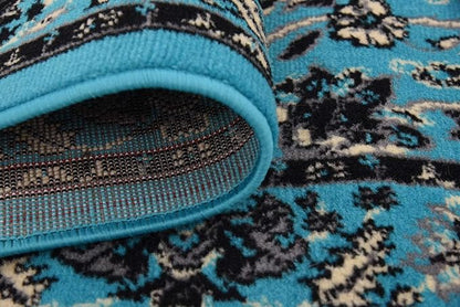Unique Loom Sialk Hill Collection Area Rug - Washington (2' 11" x 16' 5" Runner Turquoise/Black)