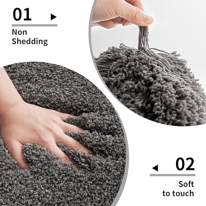 Dark Grey Bathroom Rugs 24x36 Non Slip Fluffy Bath Mat for Bathroom Floor Washable Plush Luxury Bath Rug for Tub Soft Shaggy Absorbent Shower Sink Mat