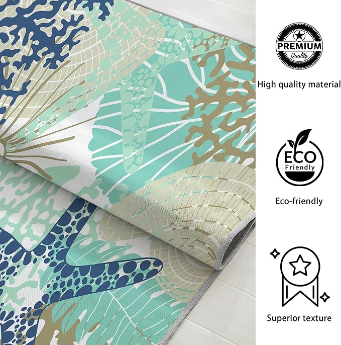 Tritard Coastal Area Rugs Nautical Beach Themed Non-Slip Machine Washable Rugs Modern Floor Carpet for Living Room Bedroom, 8x10, Navy