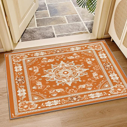 Mandala Rugs for Living Room -Vintage Floral Rug, 5x6 ft, Orange Mandala Area Rug, Boho Medallion Washable Non-Slip Stain Resistant Carpet, Meditation Boho Ethnic Home Decor & Gifts