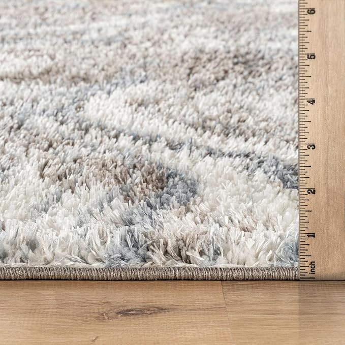 Rugshop Abstract Marble Shag Area Rug Blue 4' x 6' Ideal for Small Living Rooms, Offices, or Beside The Bed