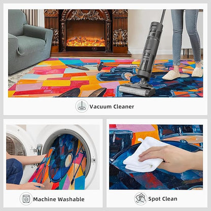 5x6 Drum Set Rugs for Office - Abstract Art Living Room Carpet, Pop Art Bedroom Area Rug Kids Low Pile Rug for Indoor Outdoor Hardwood Floors Home Decor