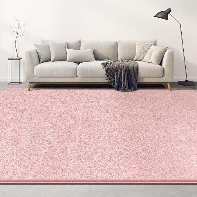 Large Area Rugs for Living Room Bedroom, 7x10 Feet Pink Rug, Minimalist Modern Shag Rug, Soft Thick Comfy Memory Foam Indoor Carpet, Non-Slip Washable Rug for Boys Girls Dorm Nursery Room Home Decor