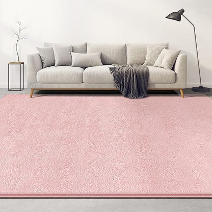 Large Area Rugs for Living Room Bedroom, 7x10 Feet Pink Rug, Minimalist Modern Shag Rug, Soft Thick Comfy Memory Foam Indoor Carpet, Non-Slip Washable Rug for Boys Girls Dorm Nursery Room Home Decor