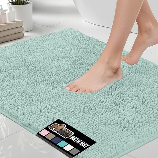 GORILLA GRIP Bath Rug Mat 48x24, Soft Absorbent Chenille, Quick Dry Microfiber Mats, Rubber Backing Washable Shower Floor Rugs, Bathmat Runner, US Designed Bathroom Home Decor Accessories Seablue