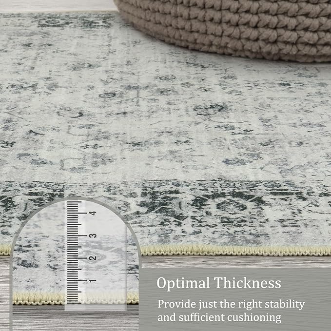 Morebes Vintage Hallway Runner Rug 2x10,Machine Washable Kitchen Runner Rugs Non Skid Washable,Soft Distressed Non-Shedding Carpet Runner for Entryway Foyer Bedside Playroom,Grey