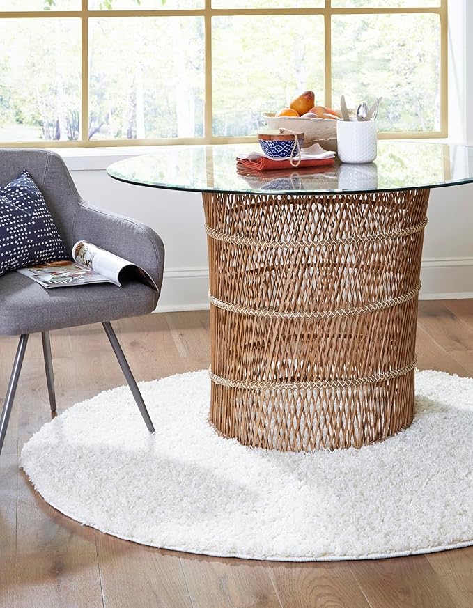 Unique Loom Solid Shag Collection Area Rug (3' 3" Round, Snow White)