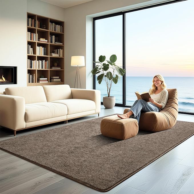 HQAYW 4x6 Area Rugs for Living Room Bedroom, Modern Thickened Memory Foam Soft Rug, Indoor Low Pile Minimalist Washable Non Slip Carpets for Kids Girls Boys Nursery Dorm Home Decor, Brown