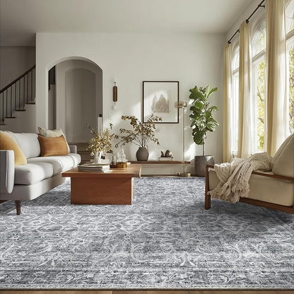 8x10 Washable Area Rugs Ultral Soft Non-Slip Stain Resistant Vintage Boho Large Carpet for High-Traffic Living Room & Dining Room
