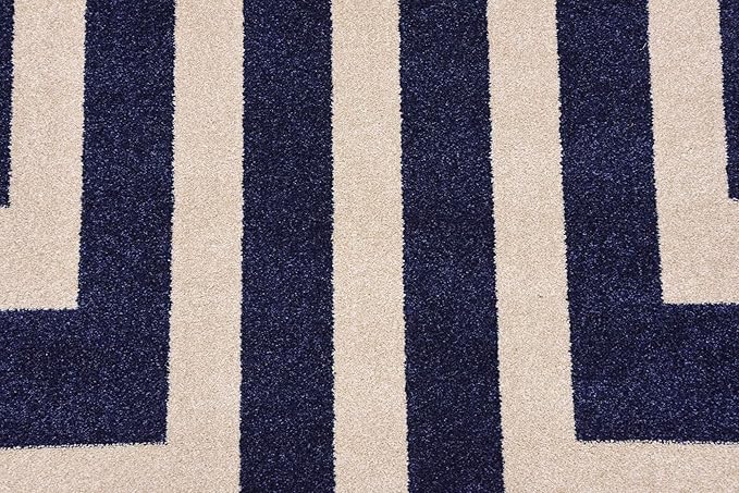 Unique Loom Athens Collection Classic Geometric Modern Border Design Area Rug (8' 0 x 8' 0 Square, Navy Blue/ Beige)
