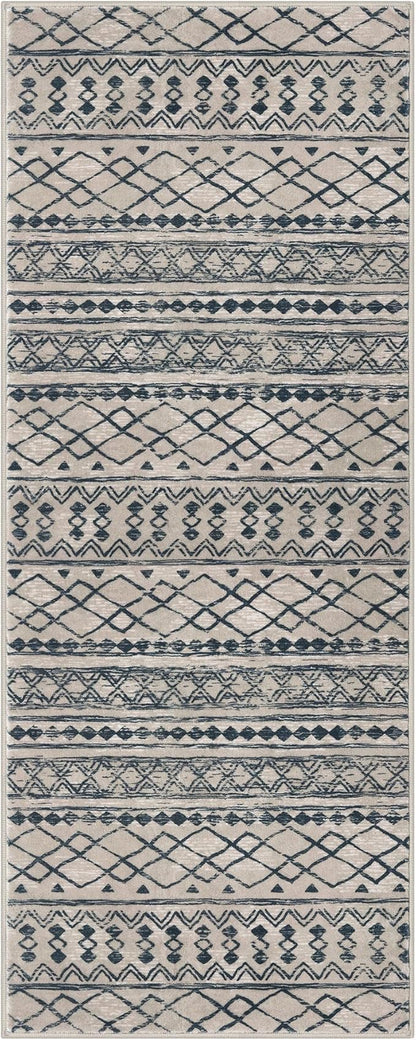KUTA Boho Kitchen Rug 2x5 Light Brown Black Moroccan Washable Runner Rug Non-Slip Vintage Hallway Runners Ultra Soft Distressed Geometric Floor Carpet for Bedroom Laundry Living Room