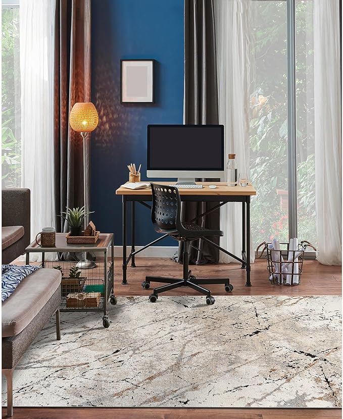 Rugshop Drifted Marble Abstract Area Rug Durable, Kid & Pet Friendly Gray, Ivory, Neutral Tones 4' x 6' Ideal Under Coffee Tables, Desks, or in Small Dining Areas