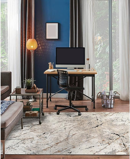 Rugshop Drifted Marble Abstract Area Rug Durable, Kid & Pet Friendly Gray, Ivory, Neutral Tones 4' x 6' Ideal Under Coffee Tables, Desks, or in Small Dining Areas