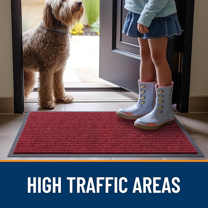 OLANLY Front Door Mat Indoor Outdoor Entrance, Waterproof Heavy Duty Doormat, Fade Resistant, Low Profile, Easy Clean Patio Porch Welcome Floor Mats for Entry, 71x34, Wine Red
