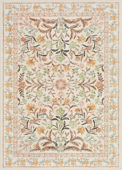 Lahome Fall Boho Washable Area Rugs 5x7 for Bedroom, Bohemian Brown Rugs for Living Room, Soft Floral Thin Carpet for Kids Room Apartment Dorm Home Decor, Ochre Fall
