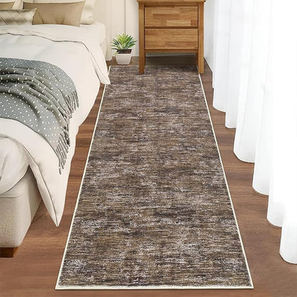 RUGSREAL Hallway Runner Rug 2.5x10 Long Kitchen Runner Rug with Rubber Backing Low Pile Stain Resistant Entryway Carpet Washable Modern Solid Color Runner for Living Room Bedroom, Brown