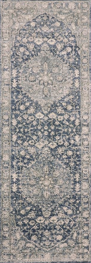 Loloi Teagan Collection TEA-01 Denim/Mist 6'-7" x 9'-2" Area Rug, Large, Soft Neutral Rug, High-Traffic for Living Room, Bedroom, Home Office, Dining Area
