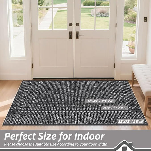 BEQHAUSE Dirt Trapper Door Mat 24" x 60", Non-Slip Washable Doormats Entrance Mat, Dirt Resistant and Absorbent Welcome Mat, Low Profile Floor Mats for Front Back Door and Entryway, Charcoal