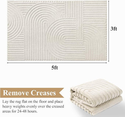 Pauwer 3x5 Washable Area Rugs for Living Room Modern Beige Solid Color Soft Fluffy Rugs for Bedroom Non Slip Boho Accent Indoor Mat Floor Carpet Cover for Kids Room Dining Room Kitchen Office, Beige
