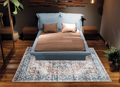 Bloom Rugs Caria Washable Non-Slip 8x10 Rug - Terracotta/Blue Traditional Area Rug for Living Room, Bedroom, Dining Room, and Kitchen - Exact Size: 7'8" x 10'