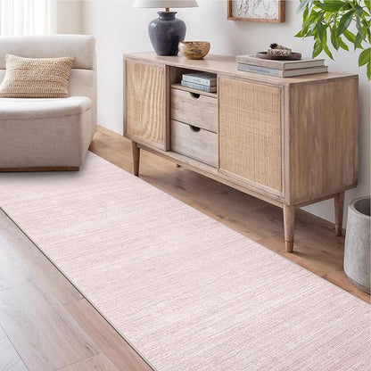 Art&Tuft Non-Slip Runner Rug - 2x12 Runner Rug Washable Low-Pile Rugs Runners, Soft Distressed Carpet Runner for Bedroom Bathroom Kitchen Laundry Living Room, Lightpink