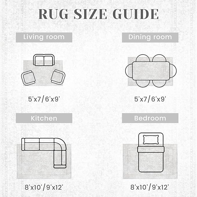 5x7 Area Rugs for Living Room: Washable Vintage Floral Rug Low Pile Non-Slip Boho Carpet for Nursery Bedroom Dining Room (Floral Grey, 5'x7')