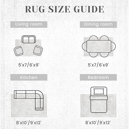 5x7 Area Rugs for Living Room: Washable Vintage Floral Rug Low Pile Non-Slip Boho Carpet for Nursery Bedroom Dining Room (Floral Grey, 5'x7')