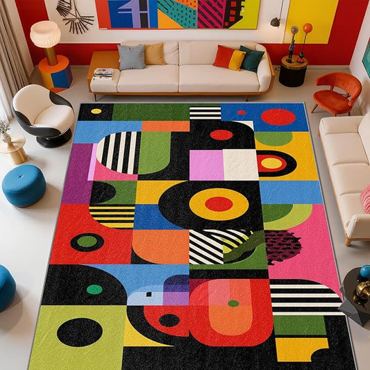 Abstract Area Rugs - Colorful Love Heart Hippie Rug 3x5, Aesthetic Funky Washable Lightweight Carpet Room Decor #C055