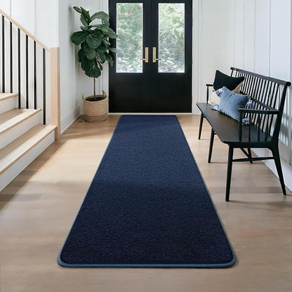 Runner Rug for Hallway, 2x8 Feet Non-Slip Washable Navy Blue Long Area Rug Runners for Hallways Bedroom, Soft Modern Comfy Memory Foam Runner Rugs Indoor Carpet for Kitchen Entrance Living Room