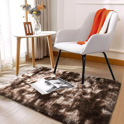 Soft Shaggy Rugs Fluffy Rug, Plush Area Rugs for Living Room Nursery Home Decor, Tie-Dyed Brown Anti-Skid Rectangular Fuzzy Rug 2x3 Feet