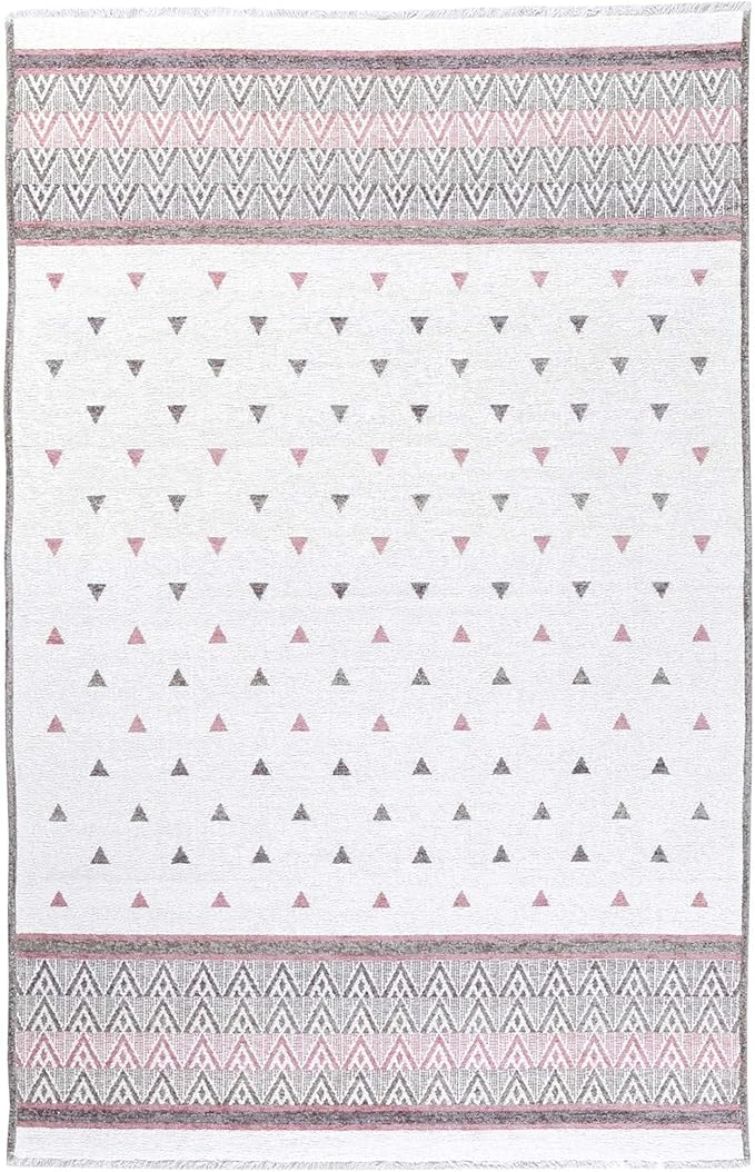 Alfa Rich 7x10 Mauve Gray Off White Washable Area Rugs for Living Room Bedroom Kitchen Decor Cotton