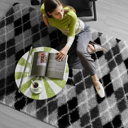 Zentavio Area Rugs for Living Room Rugs for Bedroom 4x6 Carpet Fluffy Fuzzy Soft Shag Aesthetic Plush High Pile Gray Throw Rug for Nursery Kids Room Dorm Diomond Black