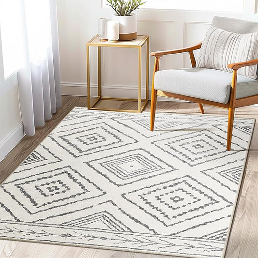 Area Rug 6x6 Rug Machine Washable Non-Slip Low Pile Print Pattern Western Rug for Living Room Bedroom Entryway Tribal Series -Navywhite/Black